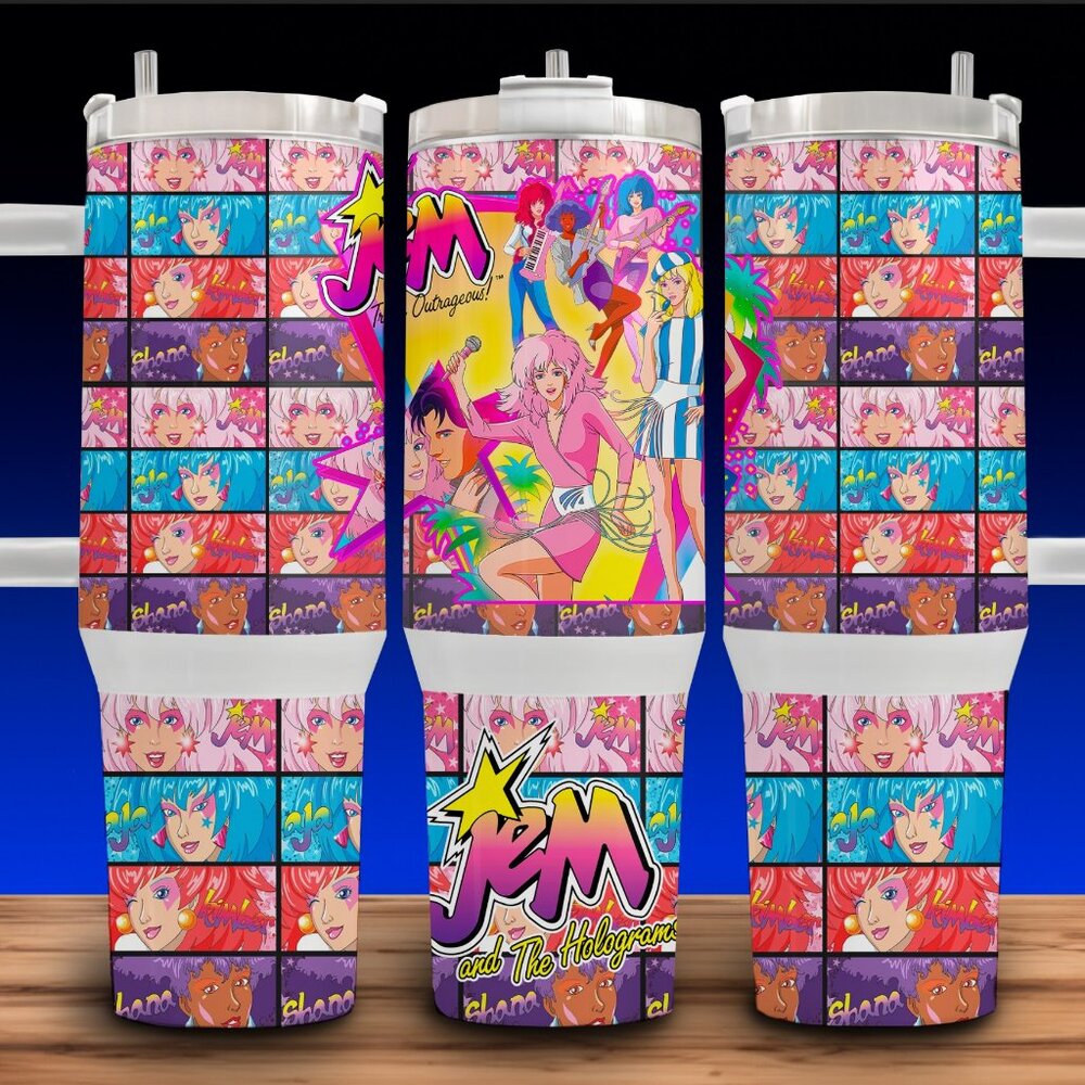 40oz Jem and the Holograms 90s Totally Outrageous Cup Mug Tumbler Stanley Style